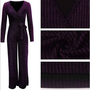 Women Plus Size Print V-neck Long Sleeve Club Jumpsuit Wide Leg Pants